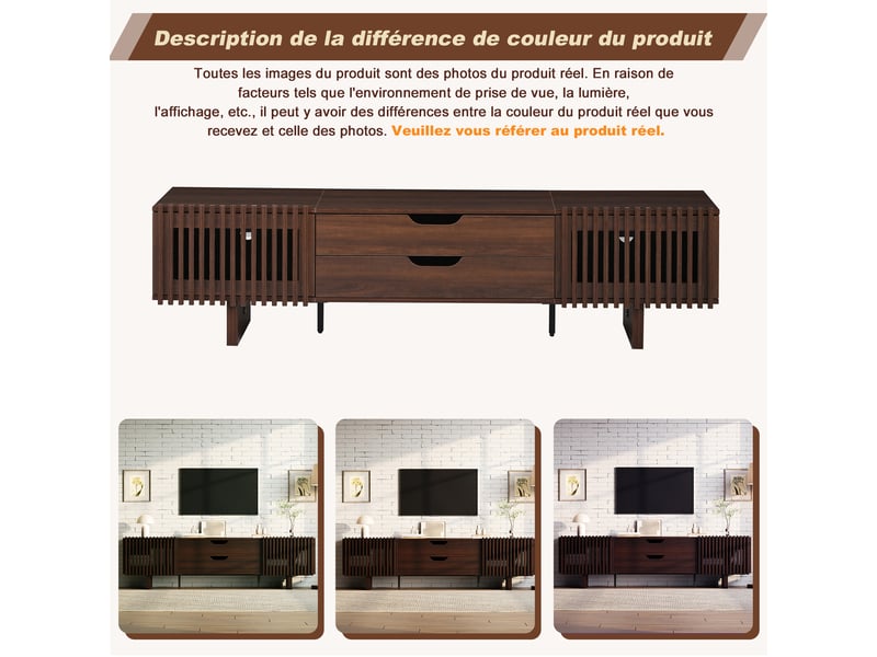  Meuble tv moderne 75, avec grand espace de rangement, 180×40×45 cm, pour salon et chambre, couleur noyer  - Conforama E