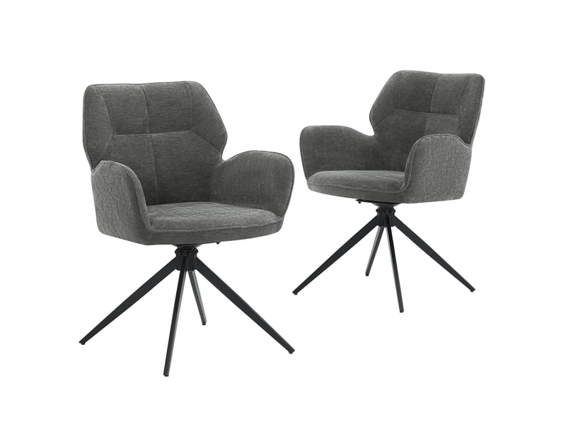  Lot de 2 chaises de salle à manger pivotantes 53,5x45x84 cm, chaise de bureau, avec accoudoirs, cadre métallique, tissu velours, gris foncé  - Conforama A
