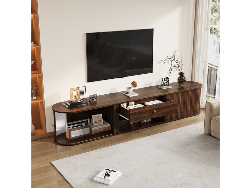  Meuble tv bois foncé 180 cm panneau de particules  - Conforama E