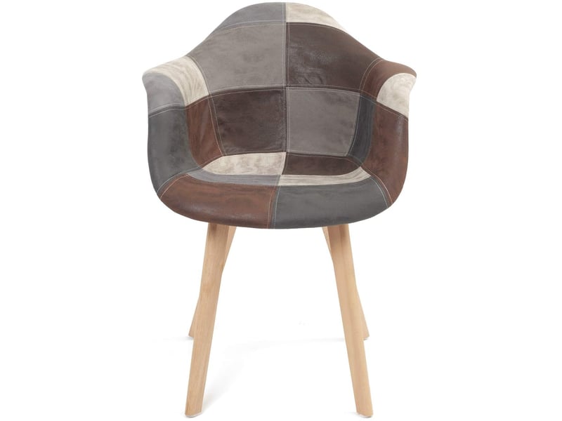  Lot de 2 chaises scandinaves neda avec accoudoirs en tissu patchwork gris bleu et pieds en bois clair 458-NEDA - Conforama B