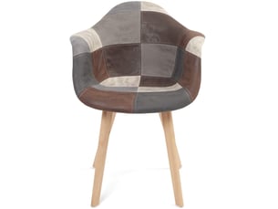 Lot de 2 chaises scandinaves neda avec accoudoirs en tissu patchwork gris bleu et pieds en bois clair