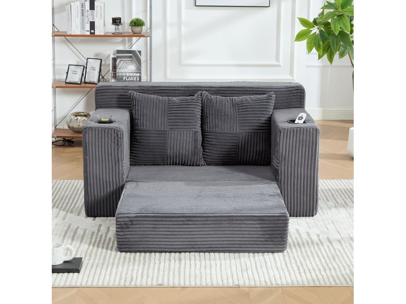  Canapé-lit double 151x133x64 cm avec deux coussins gris sans matelas  - Conforama C