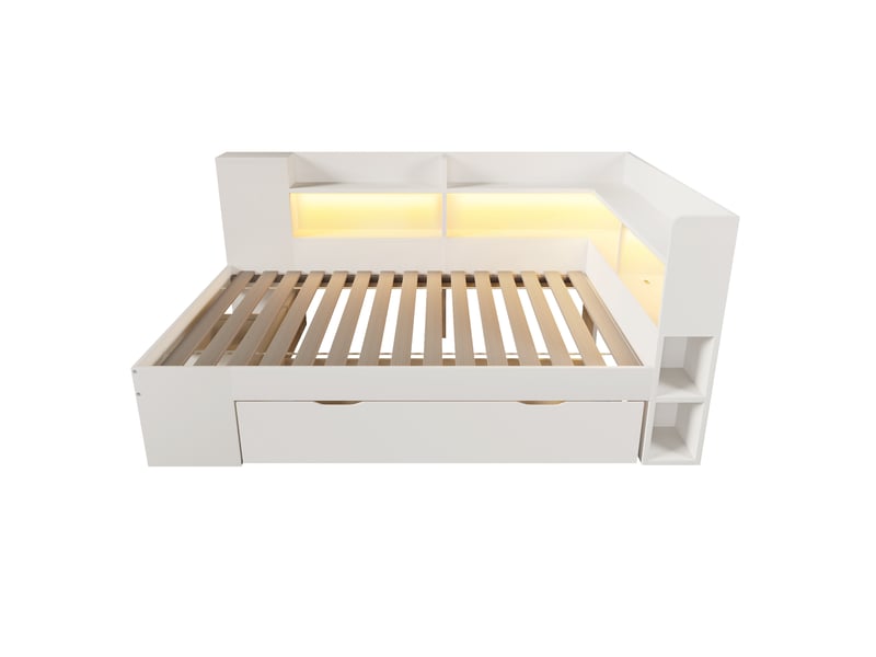  Lit superposé blanc avec rangement et led  - Conforama W