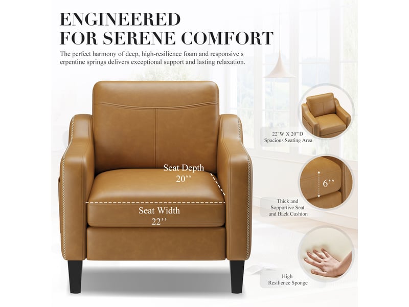 Fauteuil d’appoint moderne en pu style mid-century avec rangement latéral – confort ergonomique pour salon et bureau,jaune brun - Conforama D