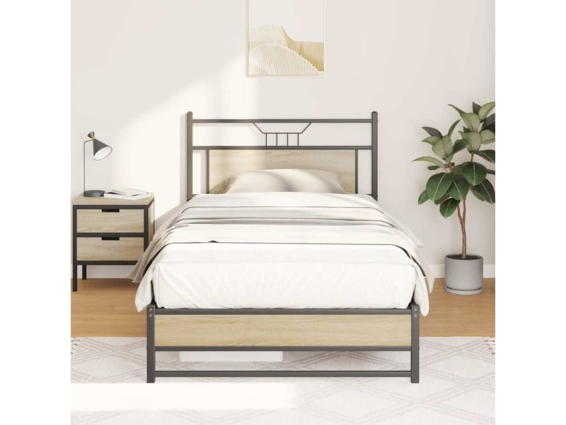  Lit simple- lit adulte -  cadre de lit sans matelas chêne sonoma 100x200 cm  - Conforama C