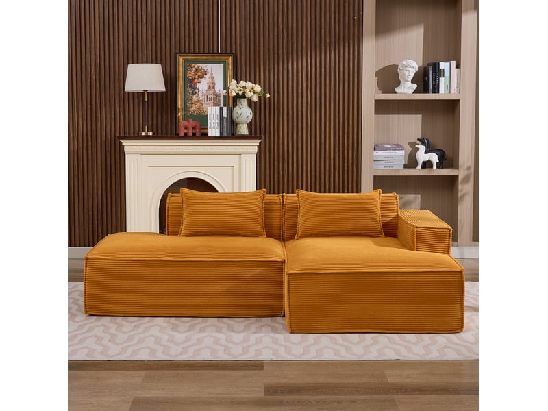 Canapé droit compact à ressorts ensachés - polyester rembourré jaune moutarde 235 × 129 × 70 cm - Conforama C