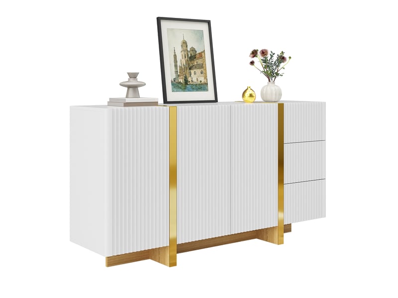  Lit enfant banquette 140x200 cm blanc en bois avec éclairage led, ports usb, tiroirs, tête de lit rembourrée pu, étagères et placards  - Conforama A
