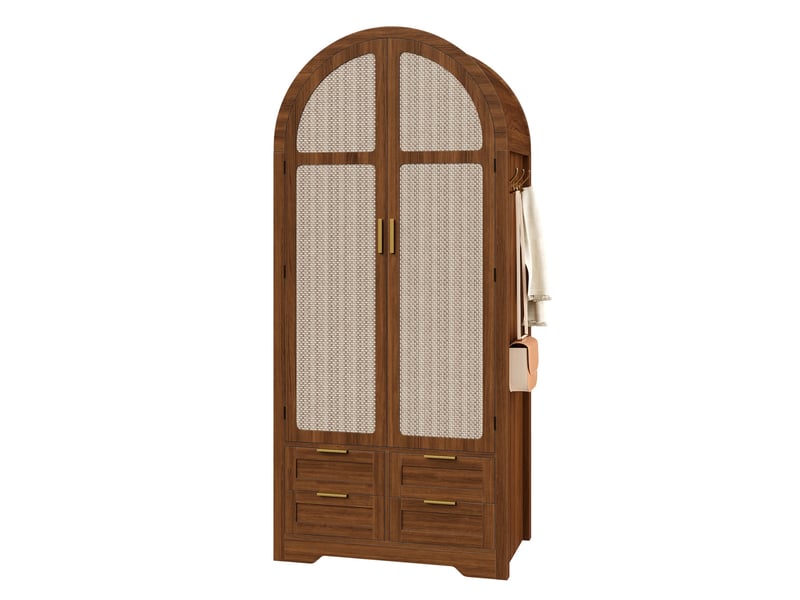  Armoire 80x50x180 cm avec portes courbes et tiroirs en mdf, finition noyer  - Conforama A