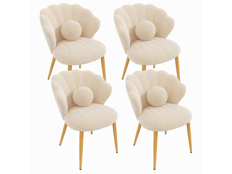 Lot de 4 chaises de salle à manger dossier coquille 60x62,5x83 cm tissu teddy beige - Conforama A