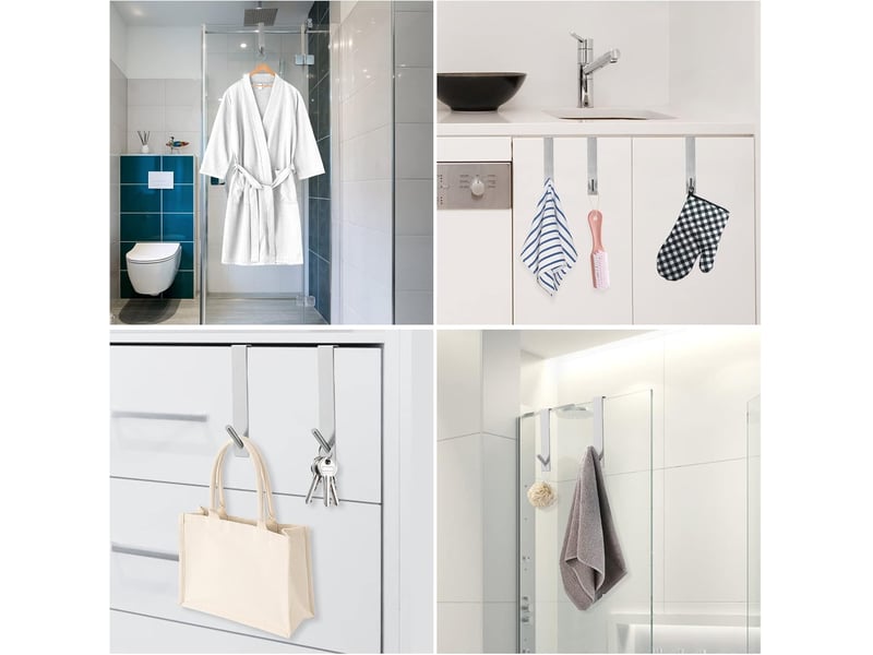  4 pièces accroche serviette salle de bain, porte de patère de sans perçage, gris  - Conforama B