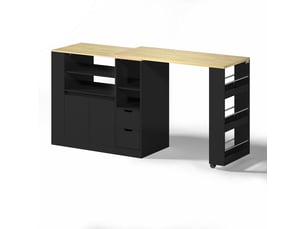 Îlot de cuisine avec plan de travail extensible mdf noir et naturel 115x50x92 cm - pangivo
