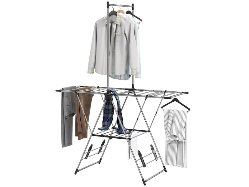  Séchoir à linge étendoir pliable en acier inoxydable argenté 139 x 62,5 x 201 cm  - Conforama B