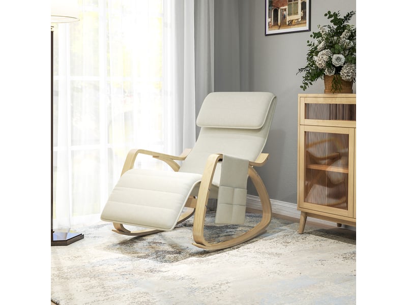  Fauteuil de relaxation avec repose-pieds, lin, 67x110x91cm, crème  - Conforama C