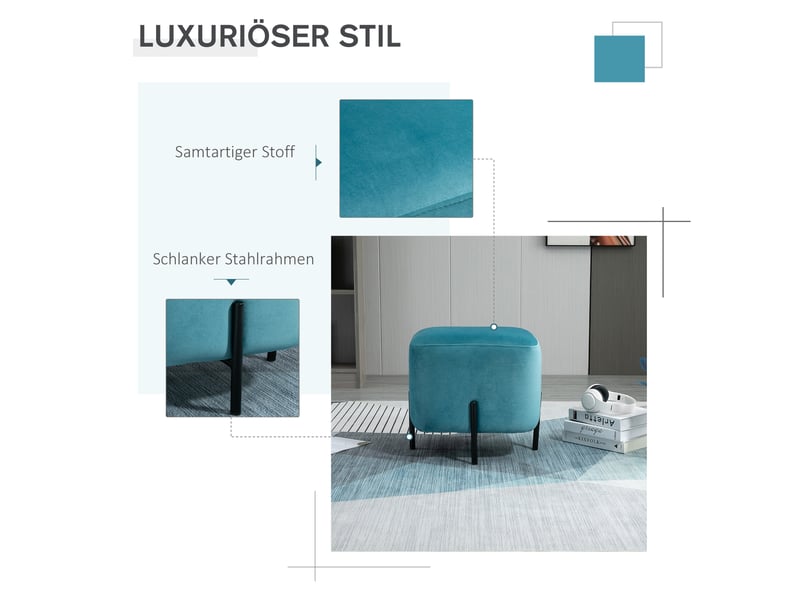  Repose-pieds rembourré en polyester et acier 44,5 x 44,5 x 41,5 cm en turquoise, confortable et élégant pour votre maison 838-118 - Conforama D