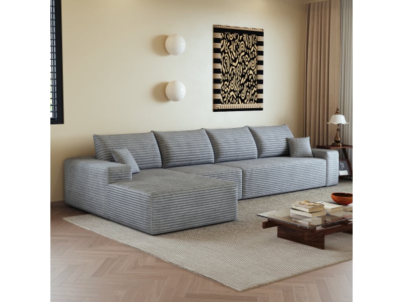  Canapé d’angle modulaire gris 340 cm – chaise longue en l, profondeur d’assise, sans montage  - Conforama B