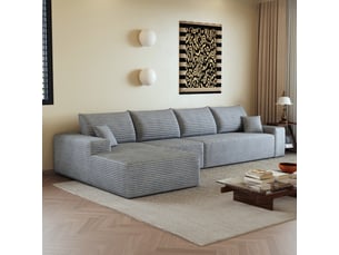 Canapé droit fixe <strong></strong> <strong></strong> 4 places Velours côtelé gris