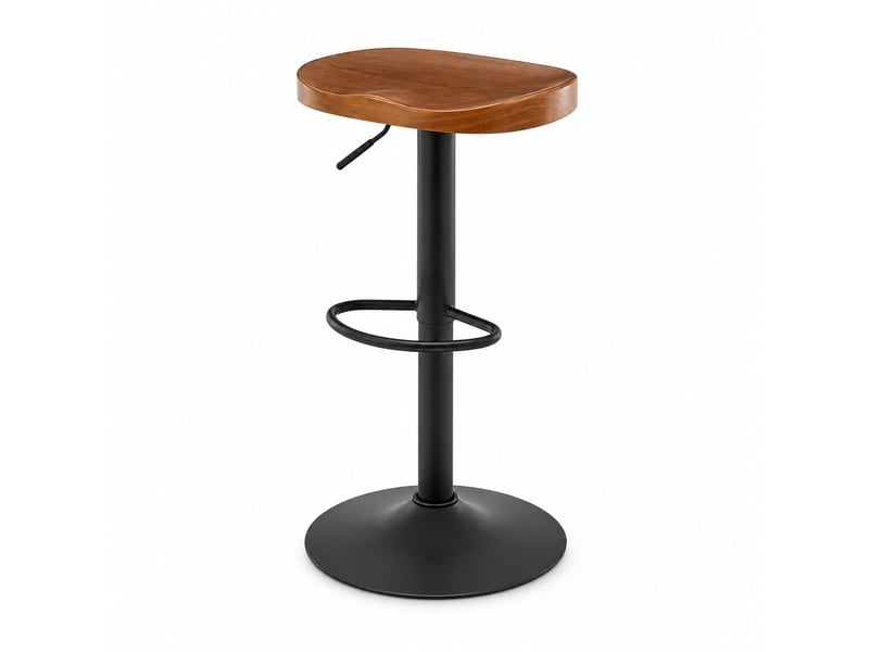  Tabouret de bar 66-90x33x38 cm pivotant, hauteur réglable, chaise haute de bar, structure bois et métal, couleur marron  - Conforama A