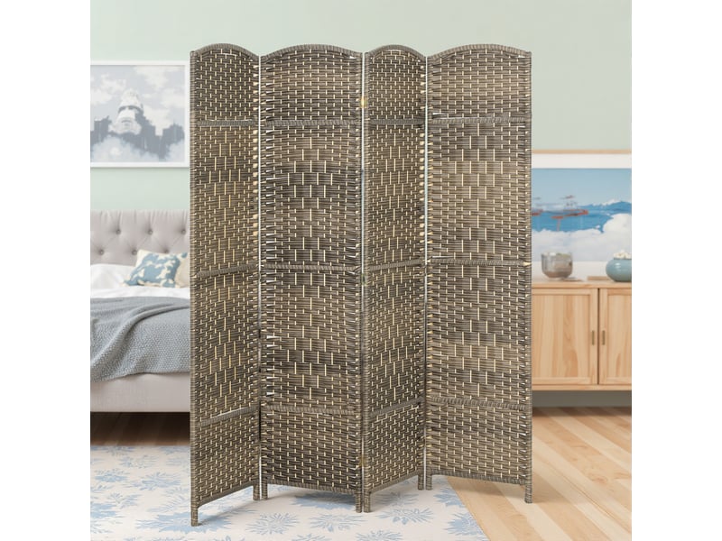  Paravent intérieur en bois 4 panneaux séparateur de pièce pliable pour salon chambre 180 x 180 cm foncé chêne  - Conforama D