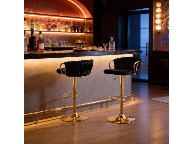  Lot de 2 tabourets de bar pivotants et réglables en velours noir  - Conforama D