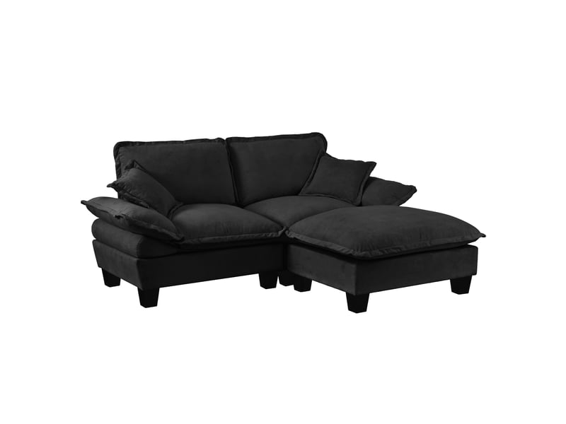  Canapé d'angle modulable modenvie 3 places avec ottomane mobile et amovible, 2 coussins, tissu chenille noir, 194 x 155 x 90 cm  - Conforama A