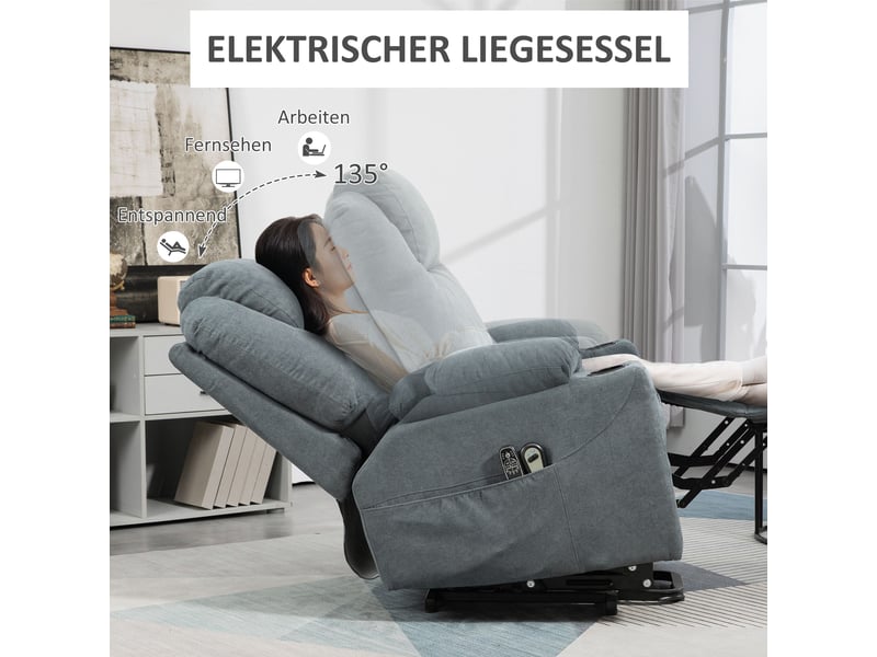 Fauteuil releveur électrique massant chauffant, gris foncé, inclinable à 135°, pour salon et repos quotidien - Conforama E