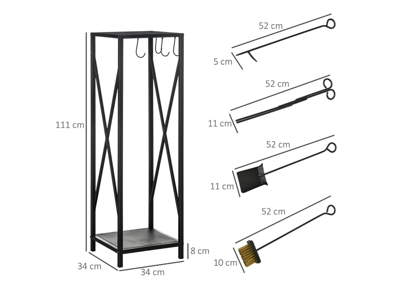  Serviteur de cheminée avec range-bûches, colonne en métal noir, 34 x 34 x 111 cm  - Conforama E