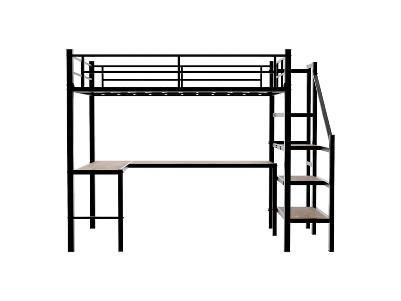  Lit mezzanine enfant métal  90x190 cm- bureau l intégré - structure robuste avec rangement étagères escalier sécurisé  - noir  - Conforama A