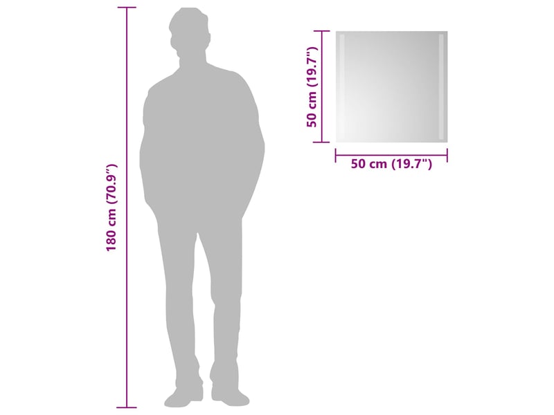  Miroir de salle de bain, miroir de toilette led transparent 50 x 50 cm verre trempé cf62586  - Conforama E
