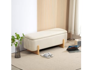 Banc coffre 111x44x44,5 cm, banc de lit, rangement discret, assise confortable, polyester, pour chambre et salon, beige