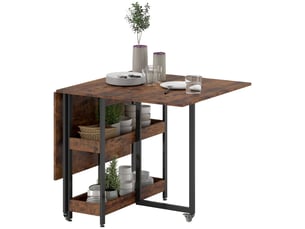 Table de salle à manger pliante de style industriel, pour 4 personnes maximum, étagères ouvertes, modulable, métal et panneaux de particules, marron