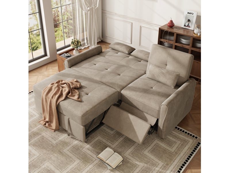 Canapé convertible 3 places 176 × 148 × 83 cm en chenille avec dossier réglable marron chicfurn - Conforama C