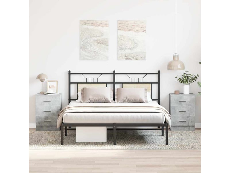  Vidaxl tables de chevet gris béton 3 tiroirs table de nuit 38x35x56cm chambre coucher  - Conforama B