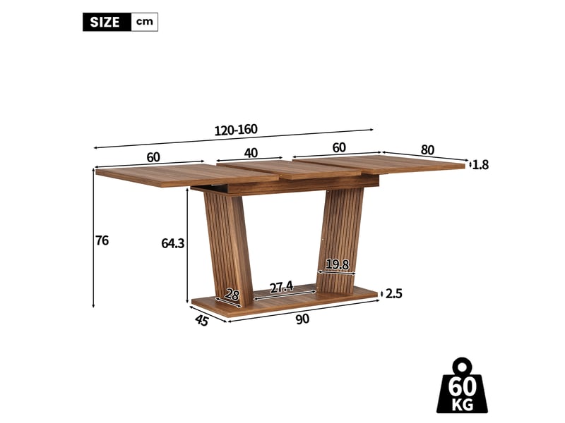  Ensemble table extensible et 6 chaises effet bois massif – dossier ovale, assise rembourrée, pieds antidérapants réglables – marron foncé  - Conforama W