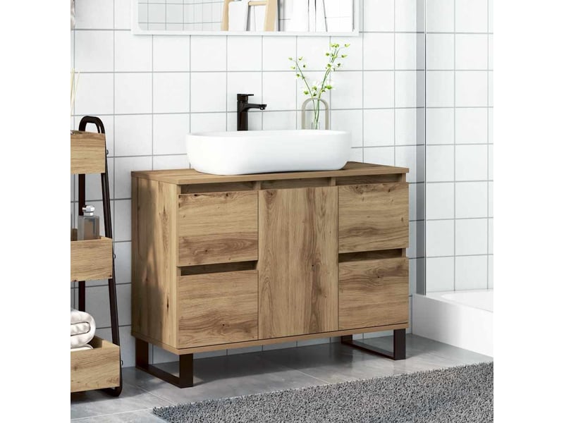  Armoire de lavabo de salle de bain chêne artisanal 65x33x60 cm  - Conforama C
