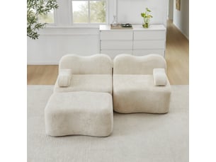 Canapé modulable d’angle 2 places beige avec ottoman, forme ondulée, accoudoir mobile, sans montage