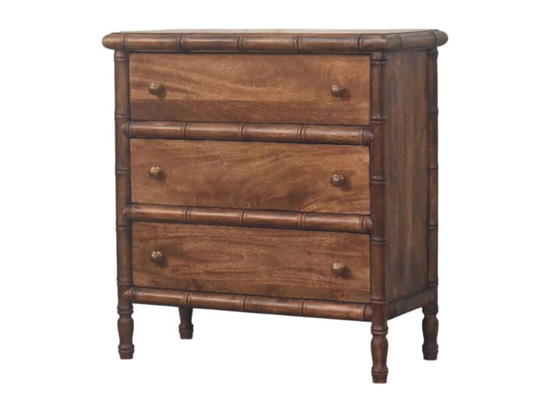  Artisan furniture commode en bois massif sculpté motif bambou, 3 tiroirs  - Conforama B