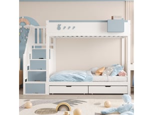 Lit superposé 90x200 cm <strong>MERAX</strong>  <strong>lit enfant bleu</strong> coloris bleu
