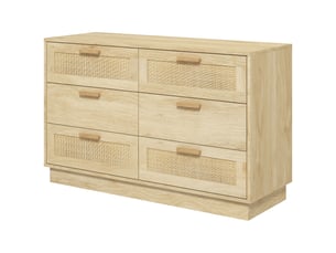 Commode design bohème en rotin avec 6 tiroirs, meuble de rangement pour le salon, le couloir, l'entrée, chêne