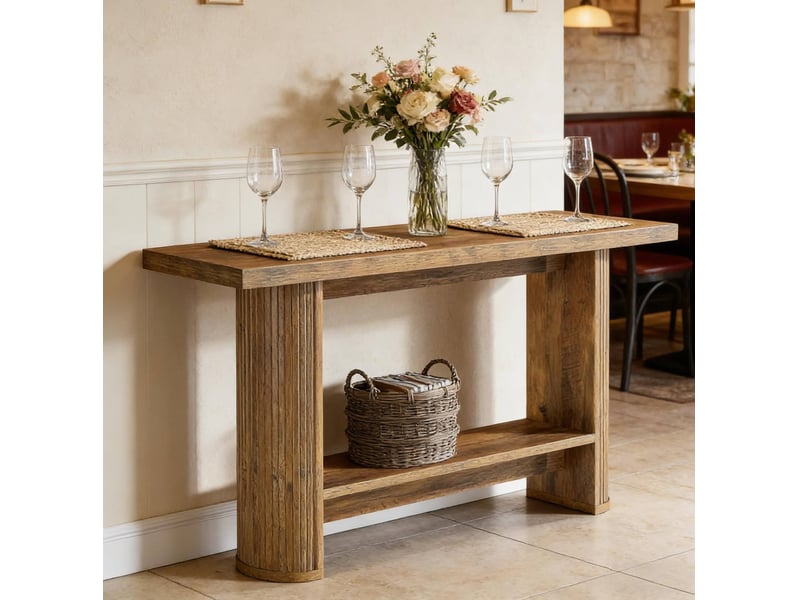 Table basse fixe avec étagère et plateau rectangulaire style moderne en panneau de particules brun 140 × 30 × 80 cm - Conforama D
