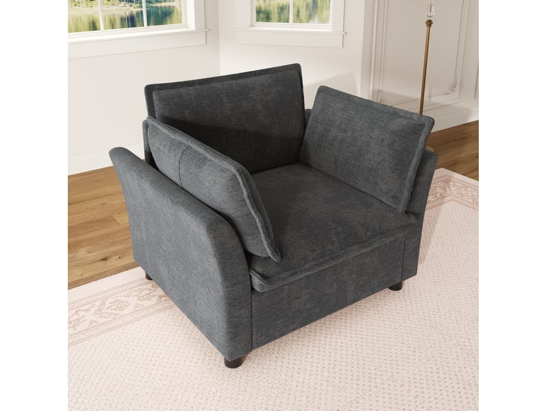  Fauteuil relax 1 place 90x81x87 cm, accoudoirs courbés, coussins amovibles, assise à ressorts, chenille gris  - Conforama D