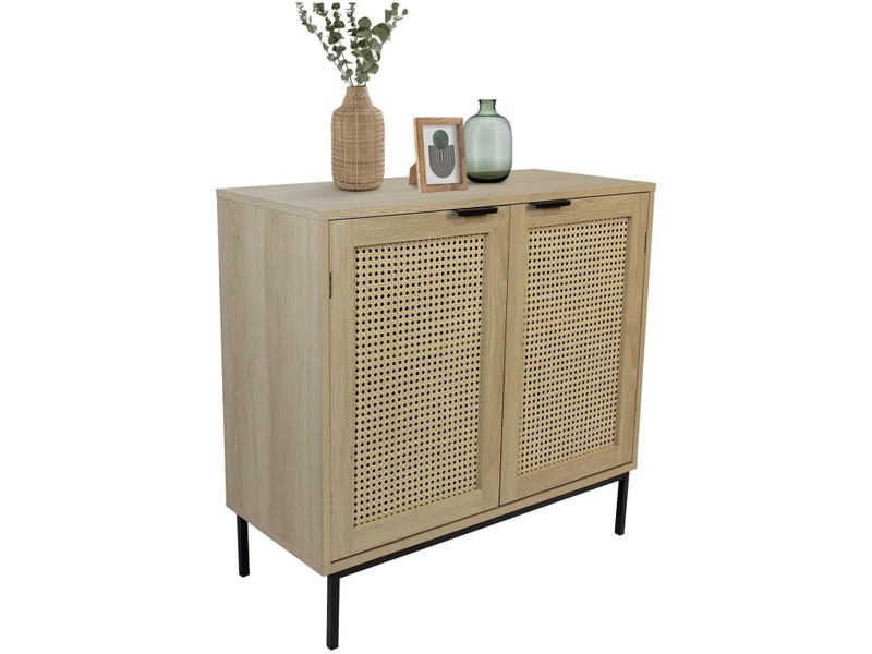 Buffet avec 2 portes cannage en bois naturel 80 x 35 x 75,5 cm 62105 - Conforama D