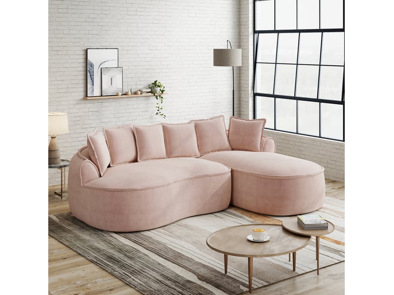 Canapé modulaire en l 252x164x67 cm 3 places, sans montage, assise profonde avec coussins, tissu en chenille, rose - Conforama D