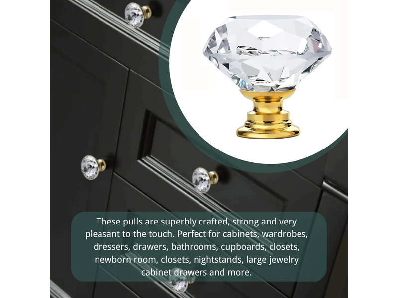  10 boutons transparents dorés pour porte d'armoire, boutons en cristal pour tiroir, boutons pour porte d'armoire de cuisine.  - Conforama E