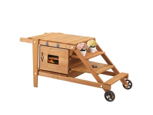 Cuisine d'extérieur enfant 132x59x60,5 cm à roulettes bois naturel