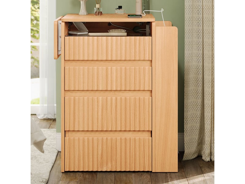  Petite coiffeuse avec miroir rabattable led, 2 prises, port usb &amp; type-c, tabouret à roulettes, 3 tiroirs et plateau de table d'appoint rabattable, N657P45525354N - Conforama D