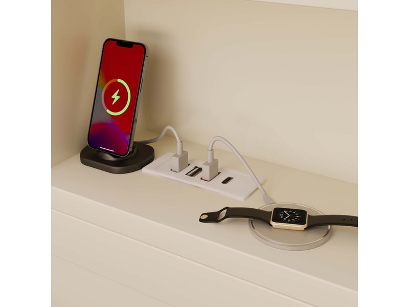  Lit avec rangement 140x190 blanc, lit en bois avec lit gigogne, 8 compartiments de rangement et ports de charge usbtype-c  - Conforama E