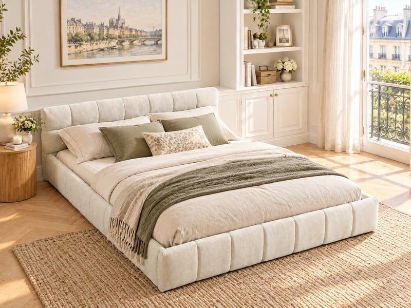  Bubble bed 160x200 cm, lit double rembourré 160x200 cm - cadre de lit - lit en chenille - sommier à lattes - capacité de charge 300 kg - chenille - beige  - Conforama B