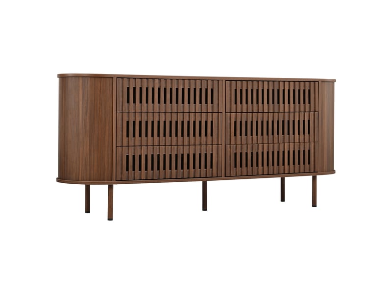 Buffet bas 6 tiroirs 160x40x70 cm en mdf coloris noyer - Conforama D