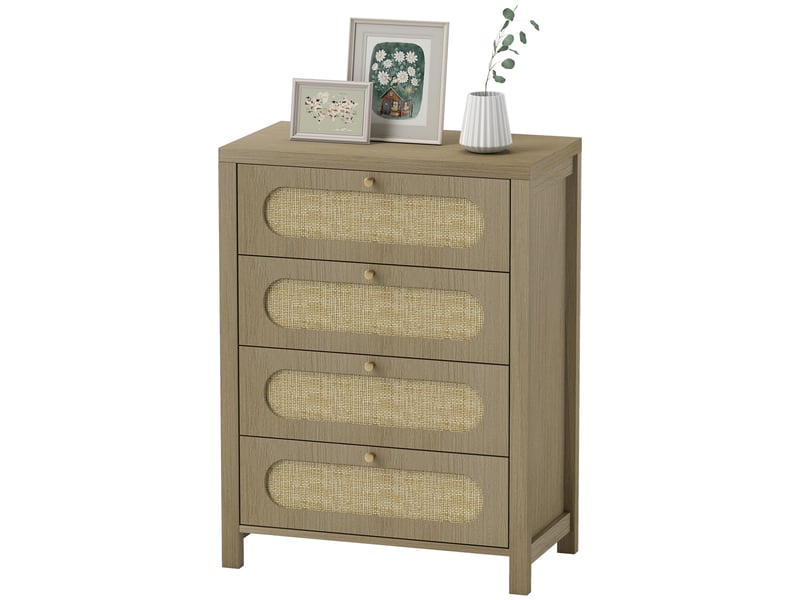  Commode 4 tiroirs en panneau de particules coloris bois naturel 70 x 38 x 93 cm  - Conforama B