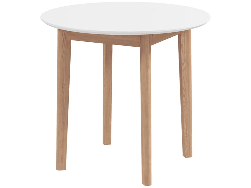  Table à manger ronde 2 personnes en pin massif blanc et naturel ø 75 x h 76 cm  - Conforama B